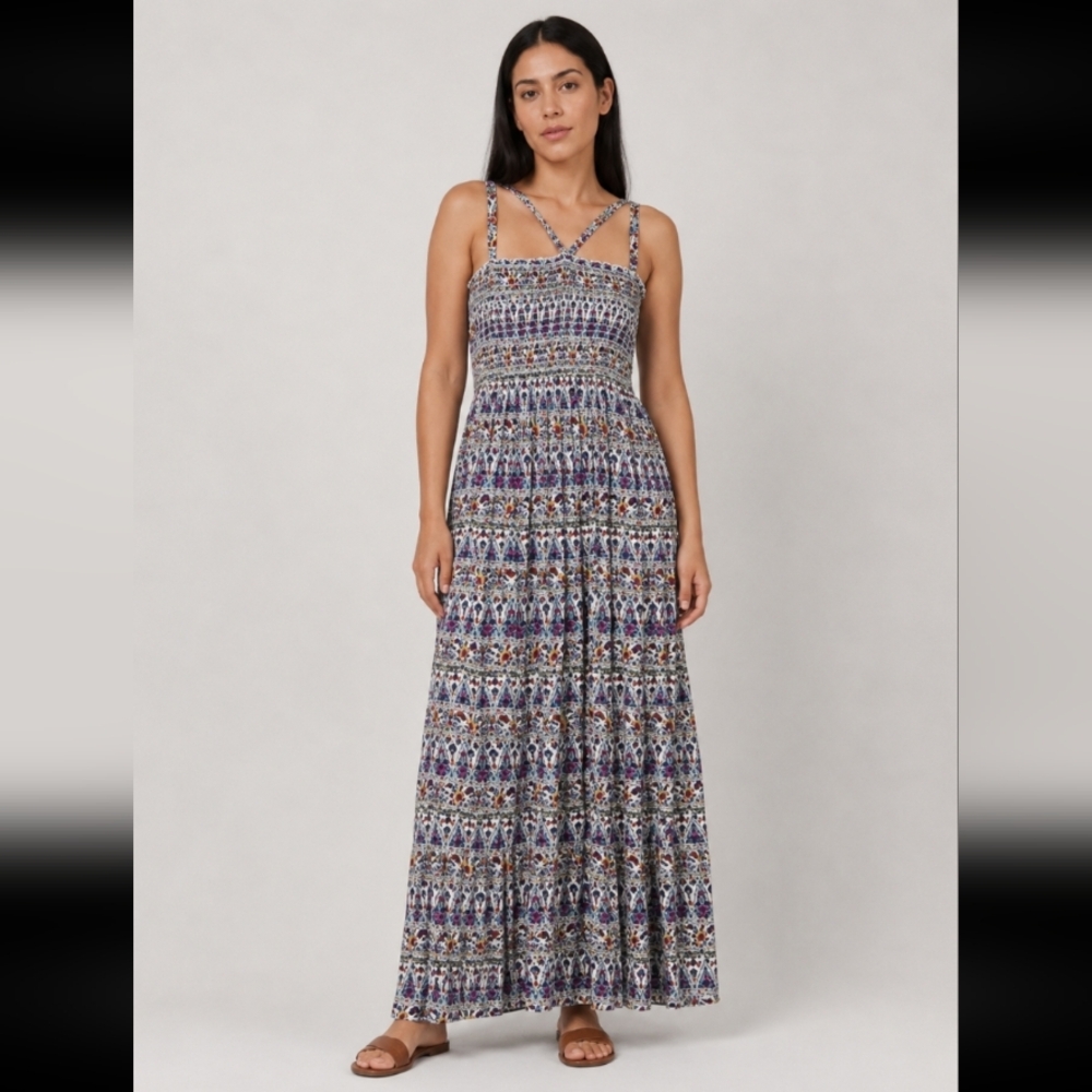 BOBEAU Halter String Tie Maxi Paisley Summer Dress Small